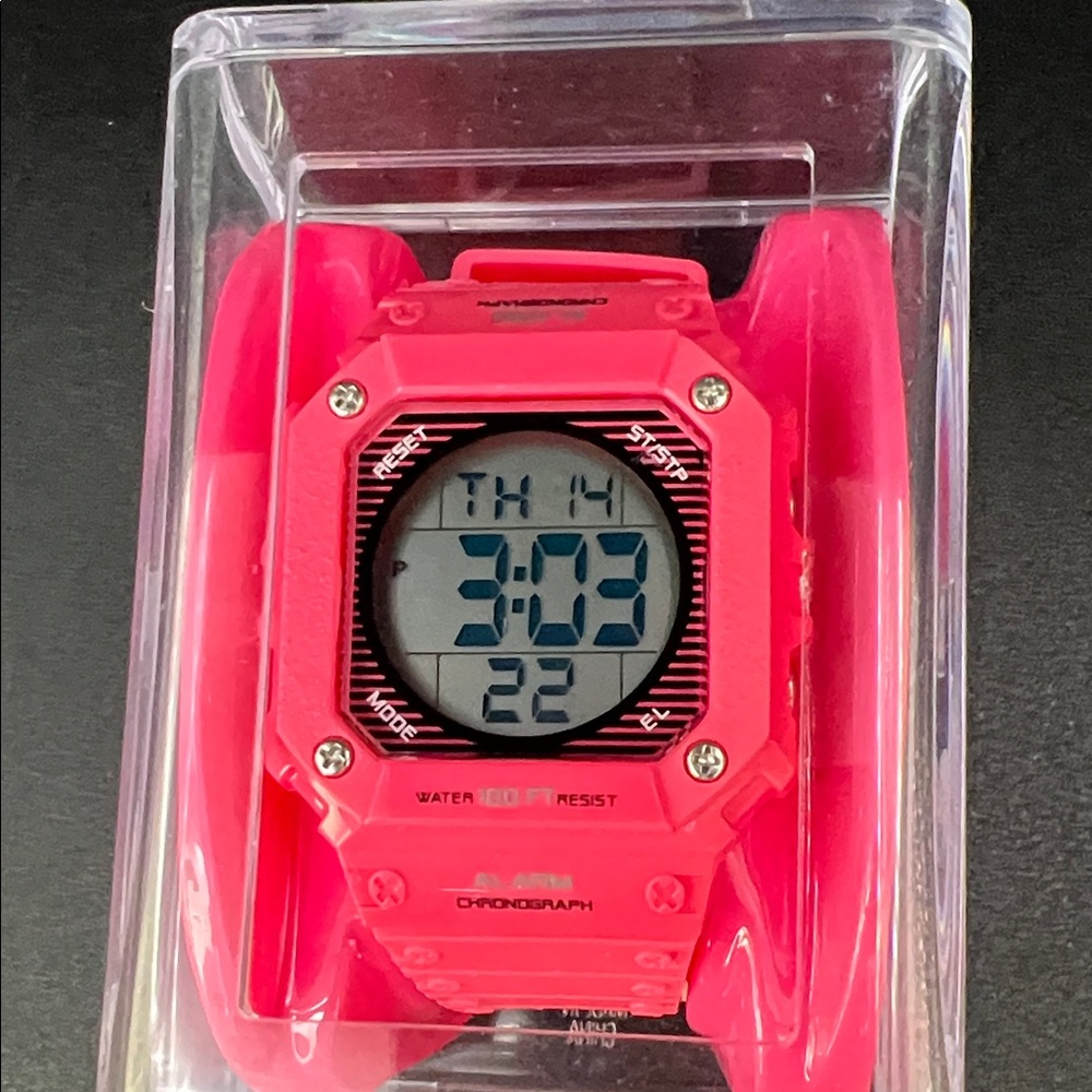 New Macy's Ladies Pink Watch Chronograph Water Resistant Digital Alarm